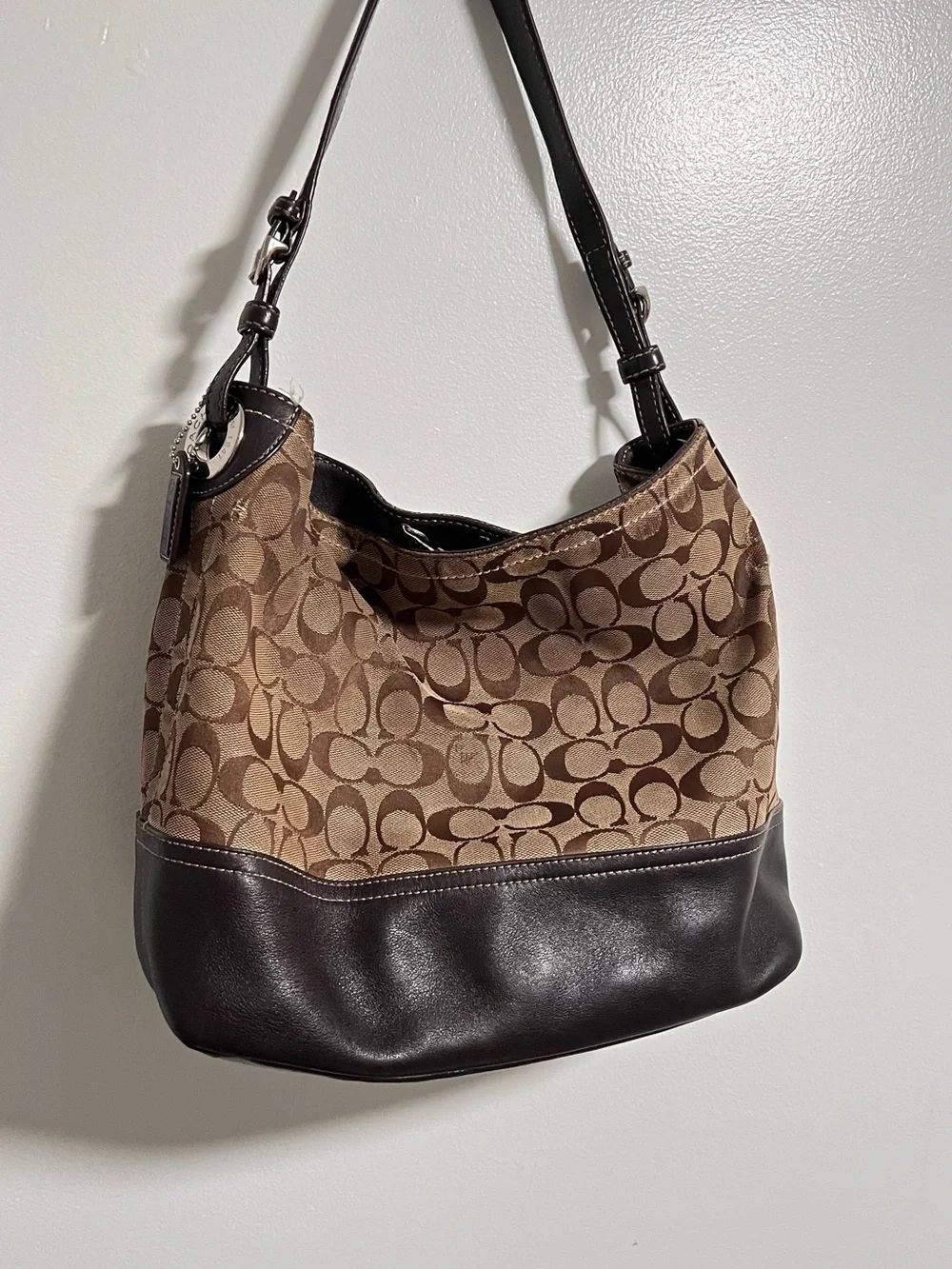 Coach Brown Signature Canvas and Dark Brown Leather Hobo